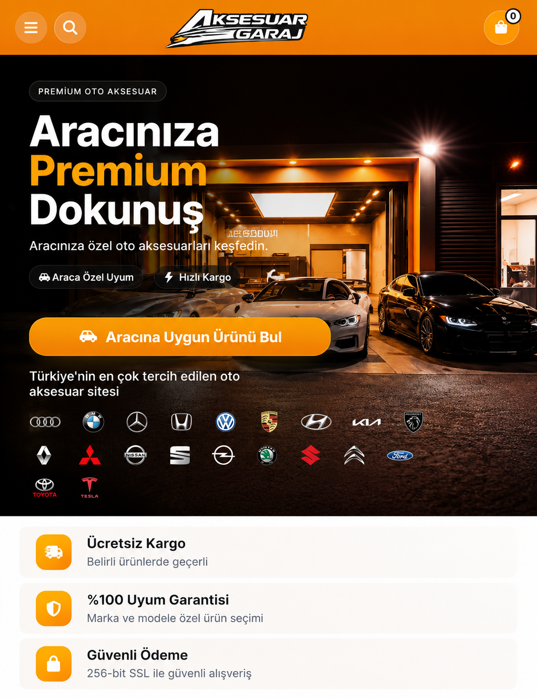 Aksesuar Garaj commerce website built around vehicle-fit product discovery